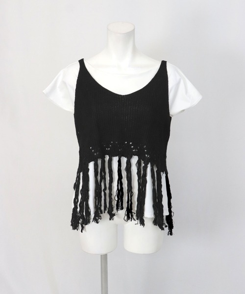 OSYAREVO（オシャレボ）の「フリンジ キャミソール ニット トップス ベスト レディース（ベスト・レディース・グレー/ブラック/ホワイト・ONESIZE）」の10枚目の写真