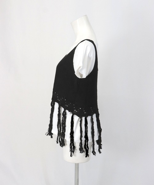 OSYAREVO（オシャレボ）の「フリンジ キャミソール ニット トップス ベスト レディース（ベスト・レディース・グレー/ブラック/ホワイト・ONESIZE）」の11枚目の写真