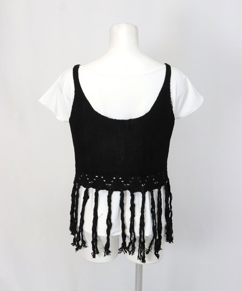 OSYAREVO（オシャレボ）の「フリンジ キャミソール ニット トップス ベスト レディース（ベスト・レディース・グレー/ブラック/ホワイト・ONESIZE）」の12枚目の写真