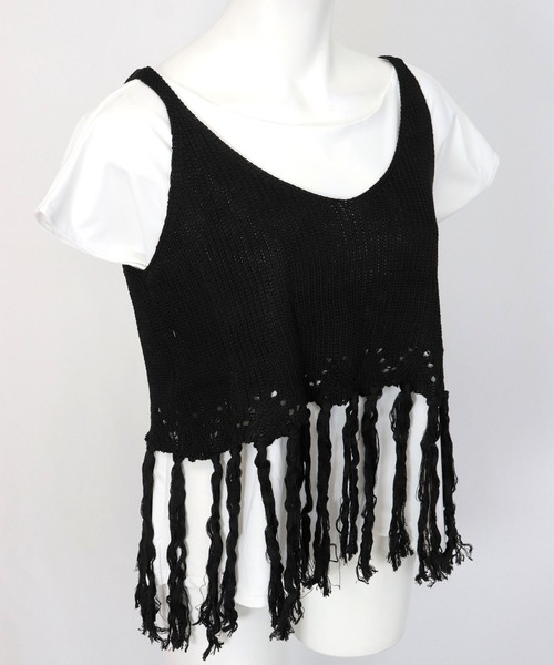 OSYAREVO（オシャレボ）の「フリンジ キャミソール ニット トップス ベスト レディース（ベスト・レディース・グレー/ブラック/ホワイト・ONESIZE）」の13枚目の写真