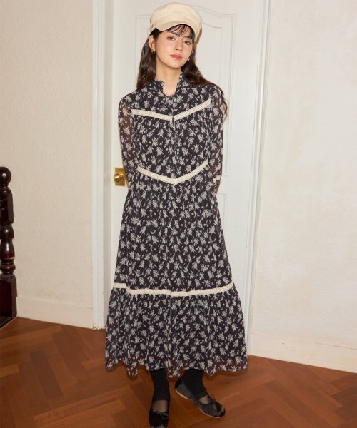 Chiffon Lace Long Dress_ Black（ワンピース）｜SALON DE YOHN