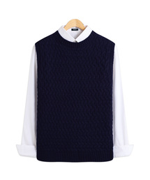 TOPBOY（トップボーイ）の「レギュラーフィット鉄条網ラウンドニットベストネイビー（ベスト）」