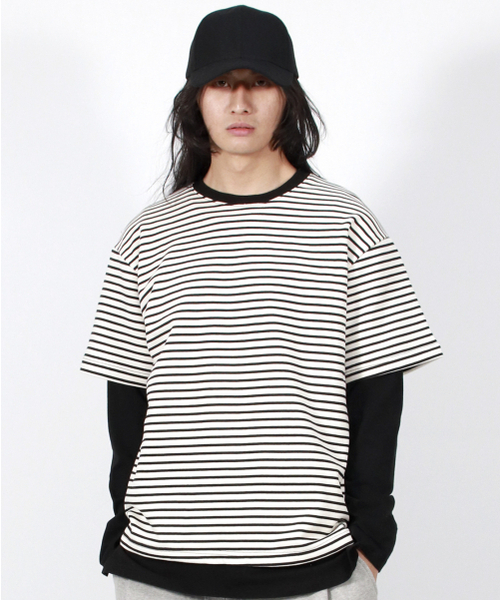 DEMARC(ドゥマーク)の「M LAYERED SLEEVE BOXY FIT CREW NECK T-SHIRT STRIPE-IVORY(Tシャツ/カットソー・メンズ・その他・MEDIUM/LARGE)」の2枚目の写真