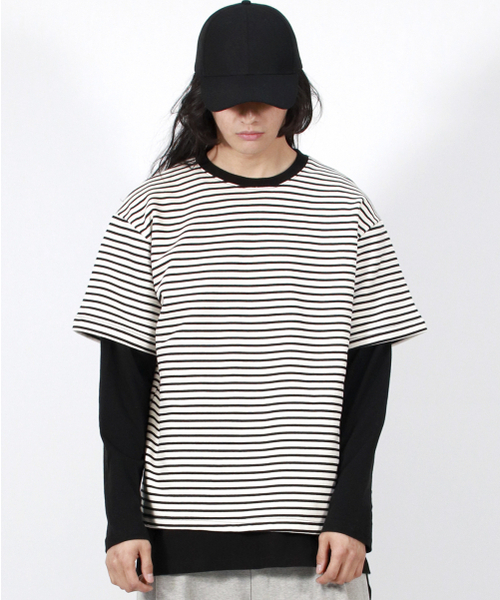 DEMARC(ドゥマーク)の「M LAYERED SLEEVE BOXY FIT CREW NECK T-SHIRT STRIPE-IVORY(Tシャツ/カットソー・メンズ・その他・MEDIUM/LARGE)」の3枚目の写真