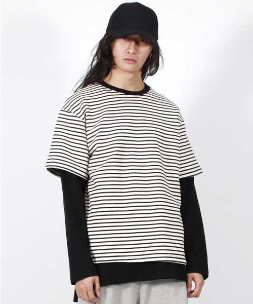 DEMARC(ドゥマーク)の「M LAYERED SLEEVE BOXY FIT CREW NECK T-SHIRT STRIPE-IVORY(Tシャツ/カットソー・メンズ・その他・MEDIUM/LARGE)」の4枚目の写真