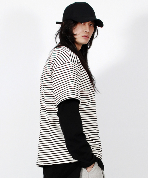 DEMARC(ドゥマーク)の「M LAYERED SLEEVE BOXY FIT CREW NECK T-SHIRT STRIPE-IVORY(Tシャツ/カットソー・メンズ・その他・MEDIUM/LARGE)」の8枚目の写真