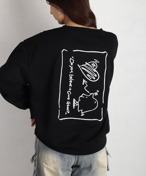 WESTSEA(ウエストシー)の「GHOST/ゴースト 裏毛 歯ブラシ刺繍 長袖トレーナー(スウェット・メンズ・ブラック/ホワイト・M/L)」の1枚目の写真