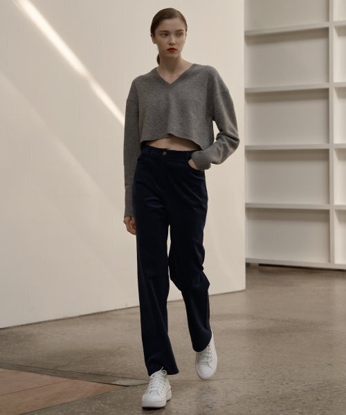 corduroy straight pants - blue