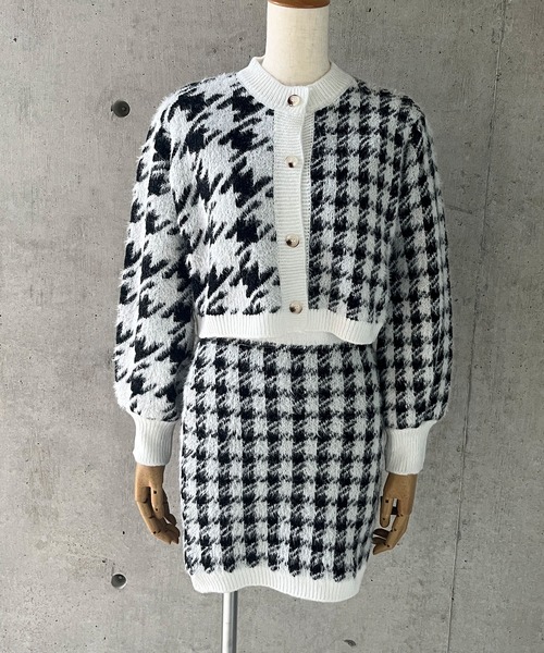 GLAMOROUS JANE(グラマラスジェーン)の「千鳥柄ニットカーディガン×キャミソール×ミニスカート 3点セット(セットアップ・レディース・ブラック/ブルー・FREE)」の11枚目の写真
