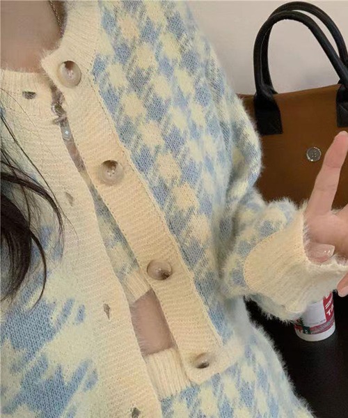 GLAMOROUS JANE(グラマラスジェーン)の「千鳥柄ニットカーディガン×キャミソール×ミニスカート 3点セット(セットアップ・レディース・ブラック/ブルー・FREE)」の20枚目の写真