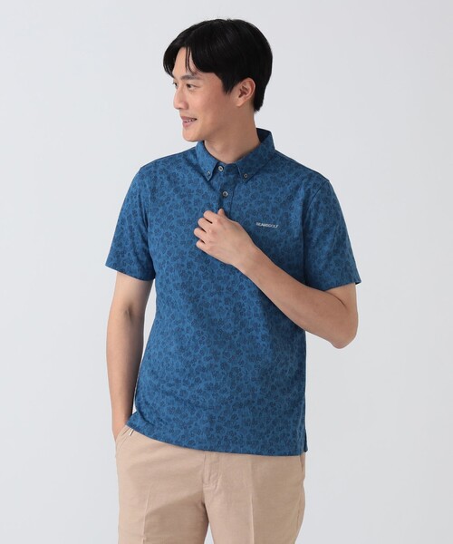 BEAMS GOLF(ビームスゴルフ)の「PURPLE LABEL / シャドーフラワー ジャカード ボタンダウンシャツ (接触冷感・吸水速乾・UVカット)(ポロシャツ・メンズ・ホワイト/ネイビー・MEDIUM/LARGE/X-LARGE/SMALL)」の2枚目の写真