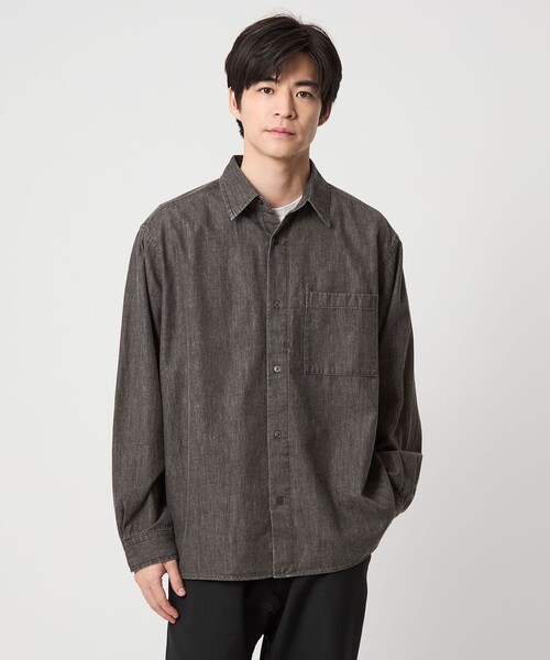 green label relaxing（グリーンレーベルリラクシング）の「フェード デニム マイン レギュラーカラー シャツ（シャツ/ブラウス・メンズ・ダークグレー/ネイビー・S/M/L/XL）」の5枚目の写真