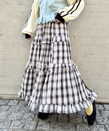 フリフリチェックティアードロングスカート