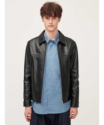 SLOWUNIVERSE（スローユニバース）の「MEN LAMBSKIN MINIMAL CROP JACKET (BLACK)（ライダースジャケット）」