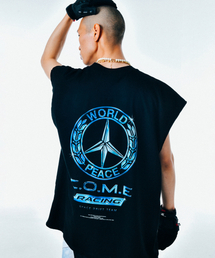 COME（シーオーエムイー）の「[UNISEX] WORLD PEACE Oversized Raw Edge Sleeveless T-Shirt (Black)（Tシャツ/カットソー）」