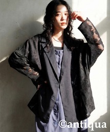 花柄レース切替 ダブルジャケット
