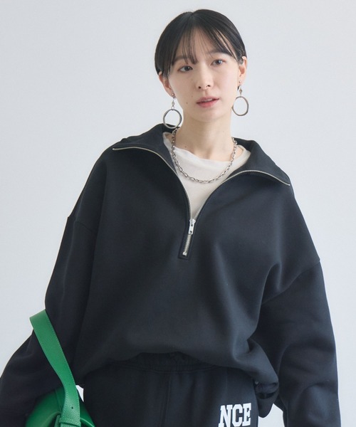 Paradise Picnic(パラダイスピクニック)の「cloche ハーフZIP裏毛プルオーバー(スウェット・レディース・ブラック/アイボリー/グレー・FREE)」の2枚目の写真