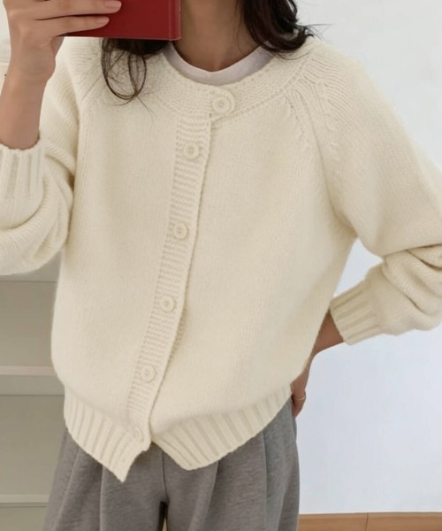 ONEP STAR（ワンピスター）の「シンプルニットカーディガン（ニット/セーター・レディース・ブルー/グレー/ベージュ/パープル・FREE）」の9枚目の写真