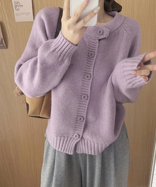 ONEP STAR（ワンピスター）の「シンプルニットカーディガン（ニット/セーター・レディース・ブルー/グレー/ベージュ/パープル・FREE）」の15枚目の写真