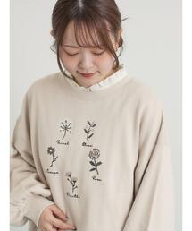 Samansa Mos2 | クロスステッチフラワー刺繍スウェット(Tシャツ/カットソー)