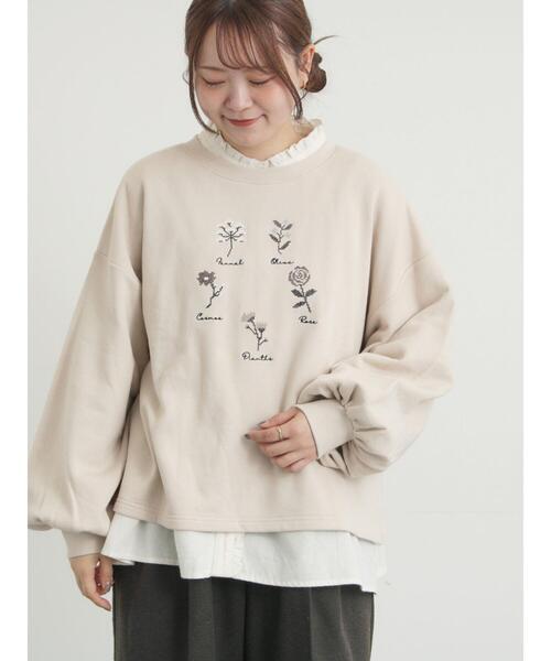 Samansa Mos2（サマンサ モスモス）の「クロスステッチフラワー刺繍スウェット（Tシャツ/カットソー・レディース・ダークブラウン/オレンジ/キナリ・F）」の6枚目の写真