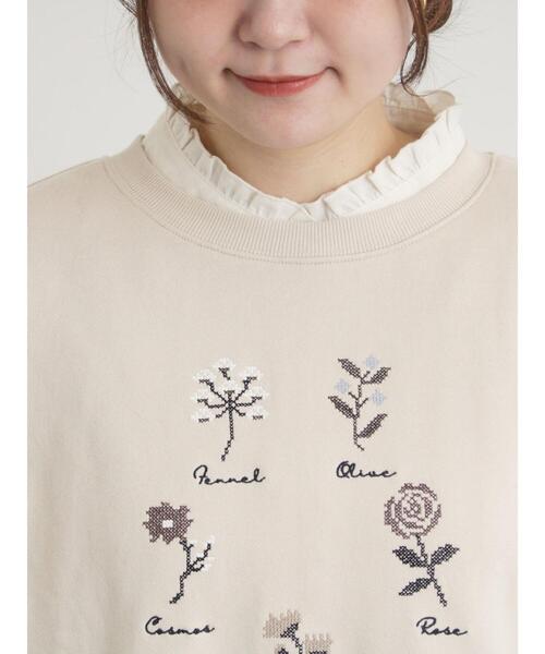 セール】クロスステッチフラワー刺繍スウェット（Tシャツ/カットソー