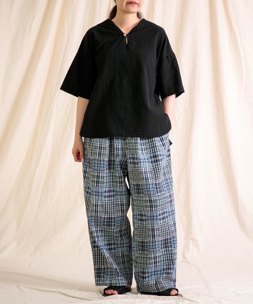 prit（プリット）の「[prit] パッチワークチェック二重織り タックイージーパンツ（その他パンツ・レディース・ブルー系その他/ブラック系その他・FREE）」の4枚目の写真
