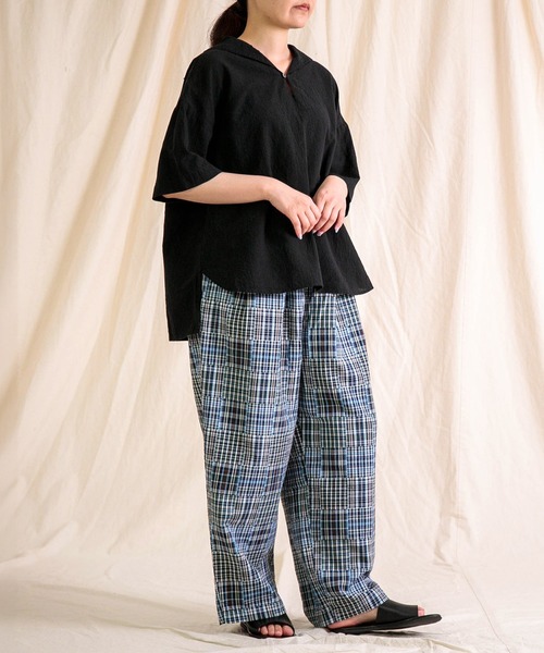 prit（プリット）の「[prit] パッチワークチェック二重織り タックイージーパンツ（その他パンツ・レディース・ブルー系その他/ブラック系その他・FREE）」の5枚目の写真