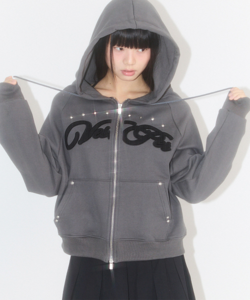 ILLIGO(イリゴ)の「チェックアプリケフードジップアップチャコール(パーカー・レディース・その他・S/M)」の2枚目の写真