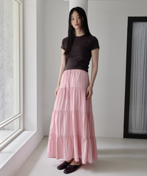 38COMEONCOMMON(38カモンコモン)の「Shirring Tiered Banding Skirts (Light Pink)(スカート・レディース・その他・FREE)」の1枚目の写真