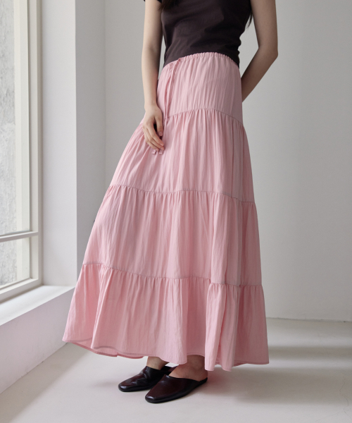38COMEONCOMMON(38カモンコモン)の「Shirring Tiered Banding Skirts (Light Pink)(スカート・レディース・その他・FREE)」の2枚目の写真