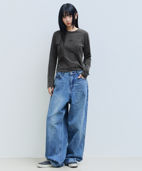 F.ILLUMINATE(フィルミネイト)の「(W) ウォッシュドパネルロングスリーブ-ベージュ(Tシャツ/カットソー・レディース・その他・FREE)」の6枚目の写真