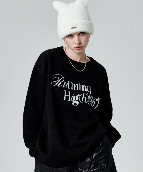 runningHIGH（ランニングハイ）の「ミニマルロゴジャカードニットプルオーバー[ブラック]（ニット/セーター・レディース・その他・FREE）」の2枚目の写真