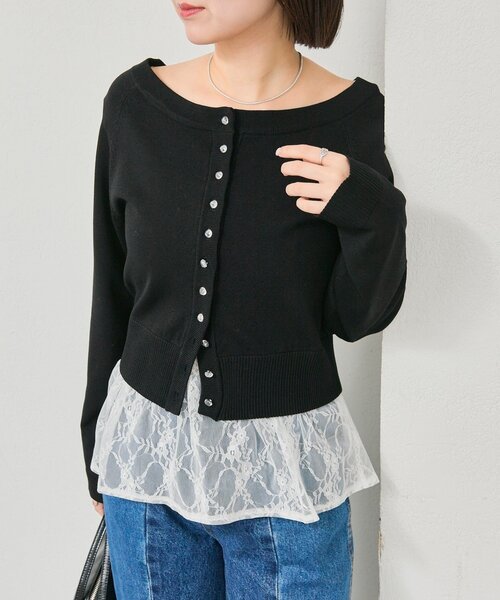 mystic（ミスティック）の「ワイドネッククリアボタンカーディガン（カーディガン/ボレロ・レディース・グリーン/ピンク/アイボリー/ブラック・FREE）」の3枚目の写真