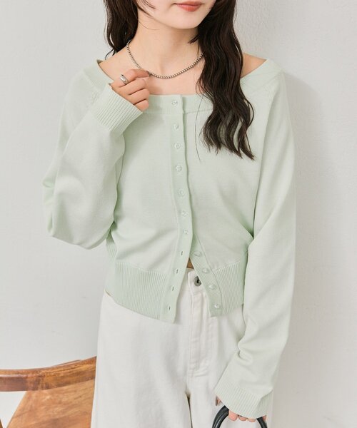 mystic（ミスティック）の「ワイドネッククリアボタンカーディガン（カーディガン/ボレロ・レディース・グリーン/ピンク/アイボリー/ブラック・FREE）」の10枚目の写真