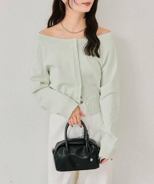 mystic（ミスティック）の「ワイドネッククリアボタンカーディガン（カーディガン/ボレロ・レディース・グリーン/ピンク/アイボリー/ブラック・FREE）」の9枚目の写真