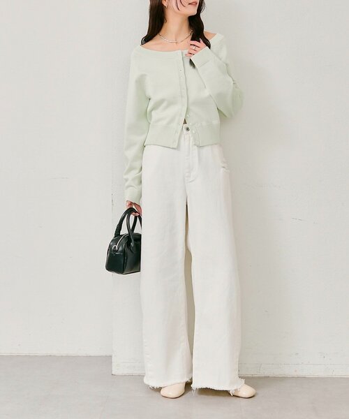 mystic（ミスティック）の「ワイドネッククリアボタンカーディガン（カーディガン/ボレロ・レディース・グリーン/ピンク/アイボリー/ブラック・FREE）」の6枚目の写真