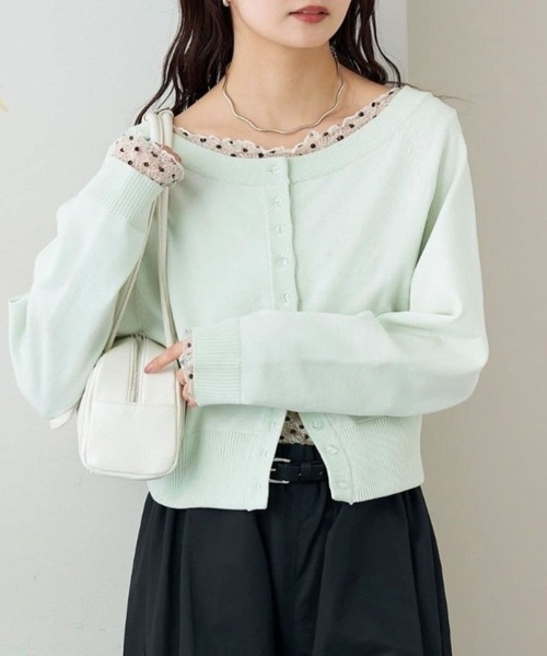 mystic（ミスティック）の「【4色展開/羽織としても◎】ワイドネッククリアボタンカーディガン（カーディガン/ボレロ・レディース・グリーン/ピンク/アイボリー/ブラック・FREE）」の4枚目の写真