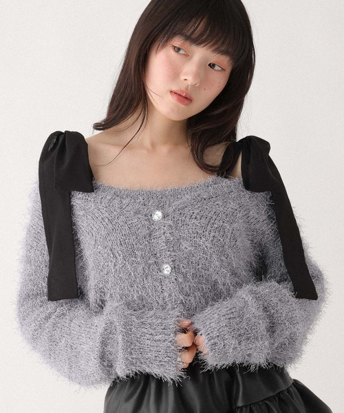 Heather（ヘザー）の「シャギーラメカーディガン/キャミ2P　647651（アンサンブル・レディース・ブルーグレー/オフホワイト・FREE）」の2枚目の写真