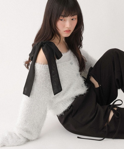 Heather（ヘザー）の「シャギーラメカーディガン/キャミ2P　647651（アンサンブル・レディース・ブルーグレー/オフホワイト・FREE）」の3枚目の写真