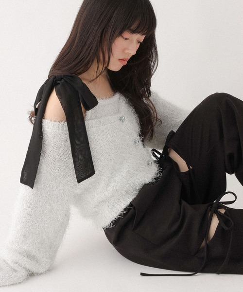 Heather（ヘザー）の「シャギーラメカーディガン/キャミ2P　647651（アンサンブル・レディース・ブルーグレー/オフホワイト・FREE）」の4枚目の写真