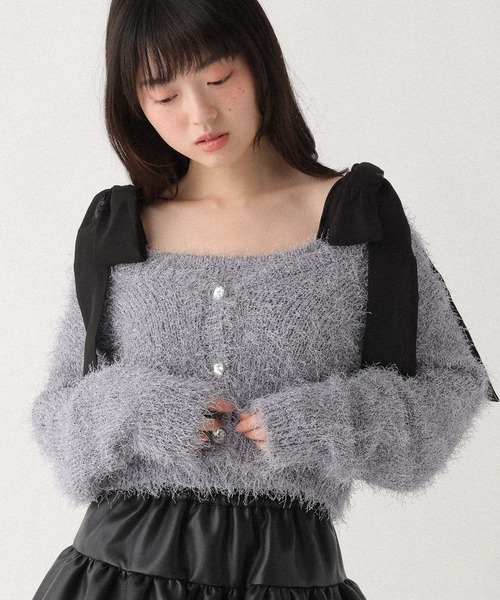 Heather（ヘザー）の「シャギーラメカーディガン/キャミ2P　647651（アンサンブル・レディース・ブルーグレー/オフホワイト・FREE）」の9枚目の写真