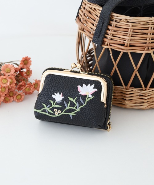 フラワー刺繍 がま口 マルチカードケースウォレット（財布）｜FUNALIVE