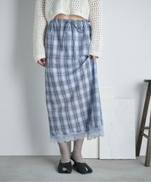 THE YOn（ザヨン）の「レースヘムチェックナローイージースカート（スカート）」