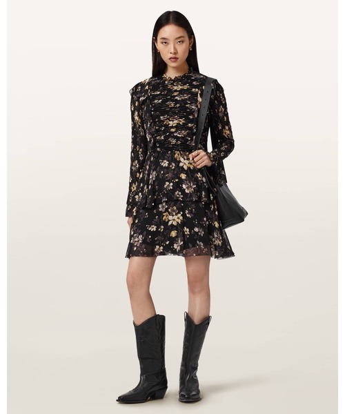 ALLSAINTS（オールセインツ）の「PORTIA FLORAL MIDI DRESS | PORTIA フローラル ミディ ドレス・ワンピース（ワンピース・レディース・ブラック系その他・4/6/8/10/12）」の4枚目の写真