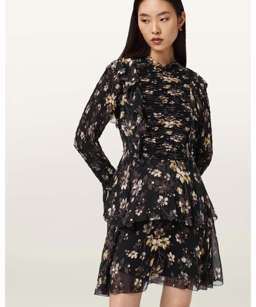 ALLSAINTS（オールセインツ）の「PORTIA FLORAL MIDI DRESS | PORTIA フローラル ミディ ドレス・ワンピース（ワンピース・レディース・ブラック系その他・4/6/8/10/12）」の5枚目の写真
