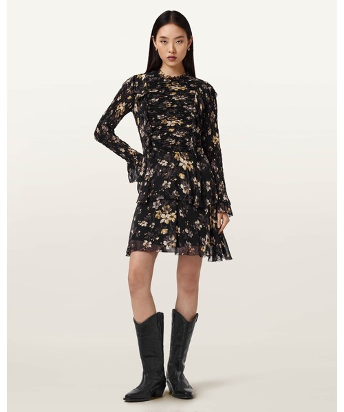 ALLSAINTS（オールセインツ）の「PORTIA FLORAL MIDI DRESS | PORTIA フローラル ミディ ドレス・ワンピース（ワンピース・レディース・ブラック系その他・4/6/8/10/12）」の6枚目の写真
