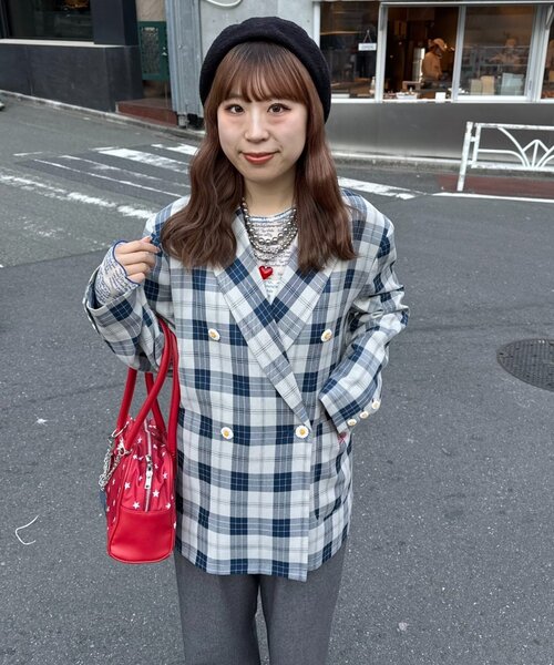 HELLO.SANFRANCISCO（ハローサンフランシスコ）の「【HELLO.SANFRANCISCO】フラワー釦チェックオーバージャケット（テーラードジャケット・レディース・イエロー/ブラック/ブルー・ONE SIZE）」の6枚目の写真