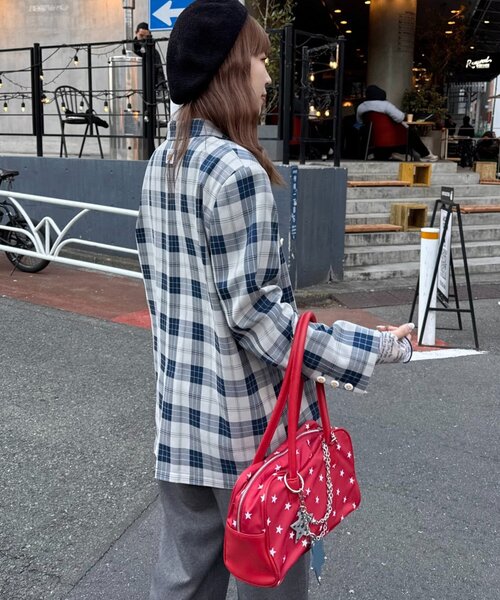 HELLO.SANFRANCISCO（ハローサンフランシスコ）の「【HELLO.SANFRANCISCO】フラワー釦チェックオーバージャケット（テーラードジャケット・レディース・イエロー/ブラック/ブルー・ONE SIZE）」の7枚目の写真