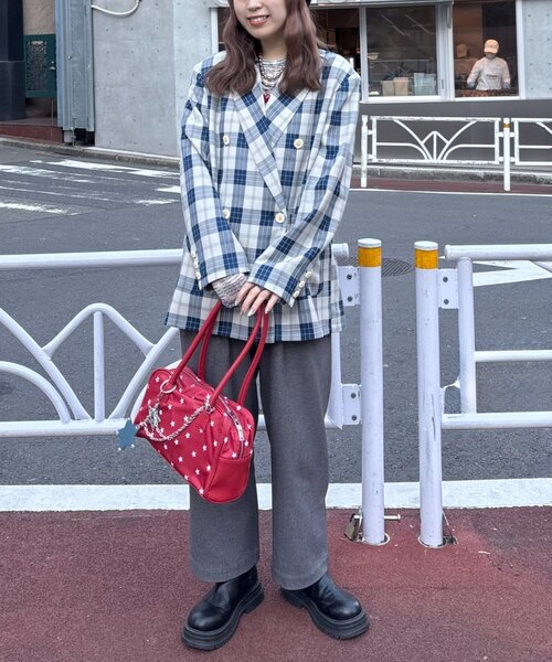 HELLO.SANFRANCISCO（ハローサンフランシスコ）の「【HELLO.SANFRANCISCO】フラワー釦チェックオーバージャケット（テーラードジャケット・レディース・イエロー/ブラック/ブルー・ONE SIZE）」の10枚目の写真